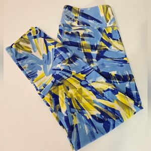 CK Performance Athletic Capri Leggings - Blue, Yellow, White Abstract Print